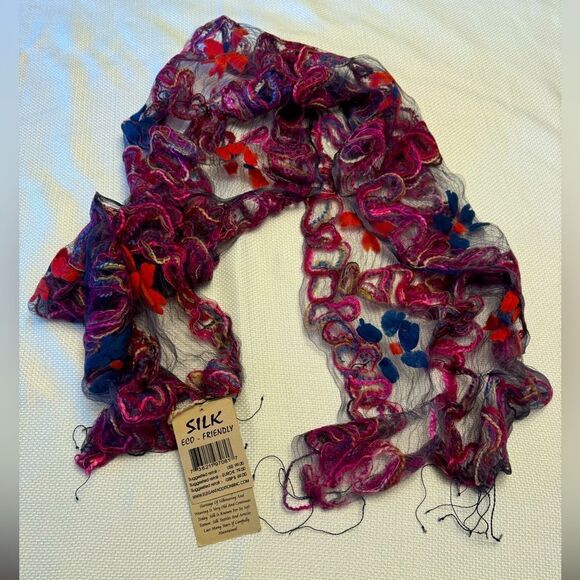 NWT Handcrafted Eco Friendly Silk Floral Scarf Fleurs by Elegant Additions - Picture 1 of 10